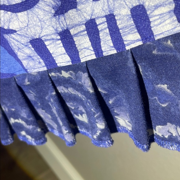 Handmade upcycled blue and white full circle skirt with flounce & ruffle, Size M - Picture 5 of 9